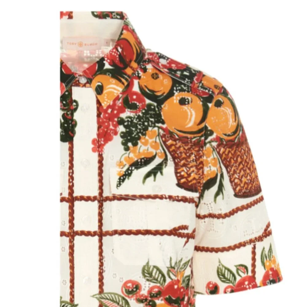 Tory Burch Printed Camp Shirt sz 0 - Picture 3 of 9